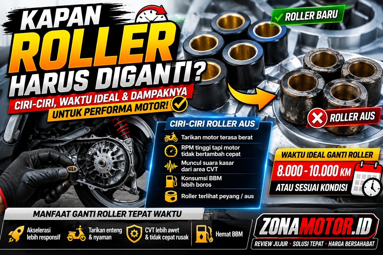 Kapan roller motor matic harus diganti dan ciri-ciri roller CVT aus